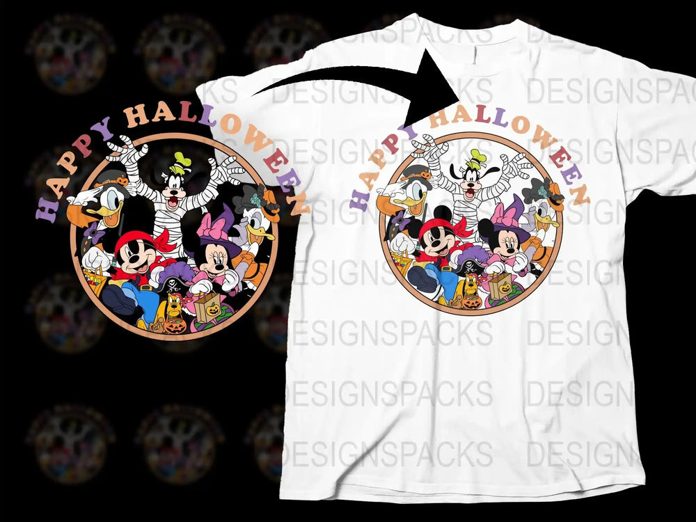 Happy Halloween Disney T-Shirt, Mickey Minnie Goofy Donald Duck Costume Party Tee, Family Halloween Outfit, Cartoon Character Shirt