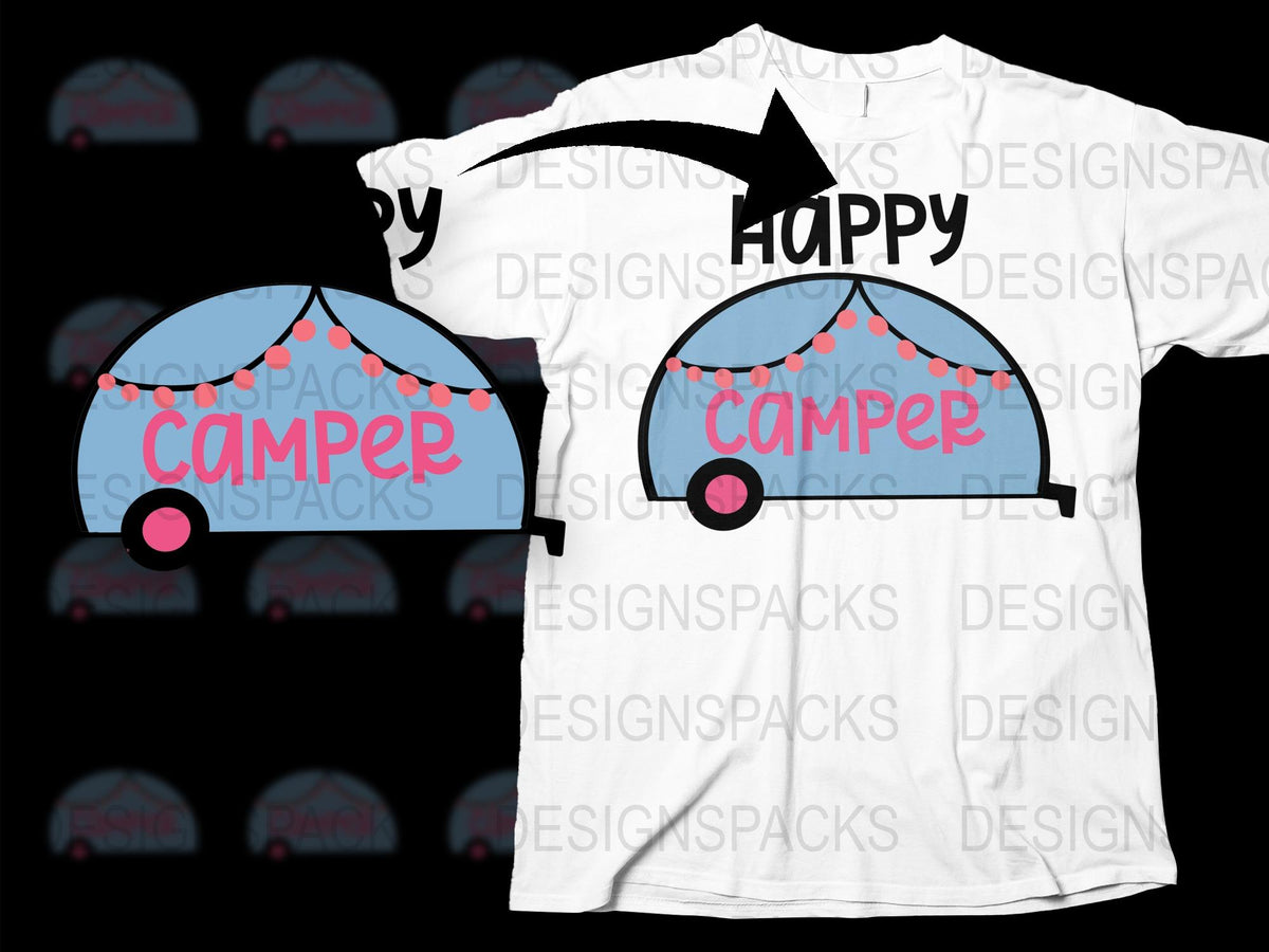 Happy Camper T-Shirt, Cute Camping Graphic Tee, Women's Summer Casual Top, Road Trip Outfit