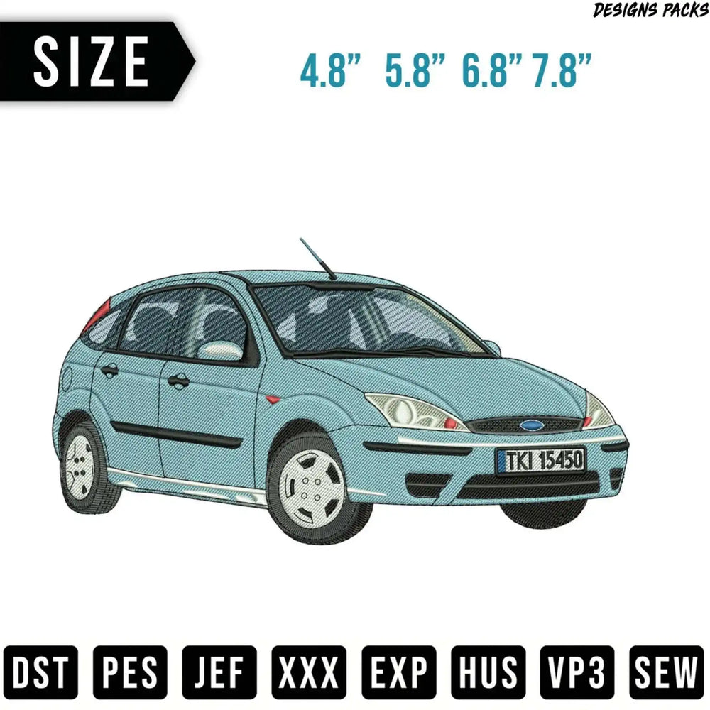 Light blue car with "TKI 15450" license plate and size options.