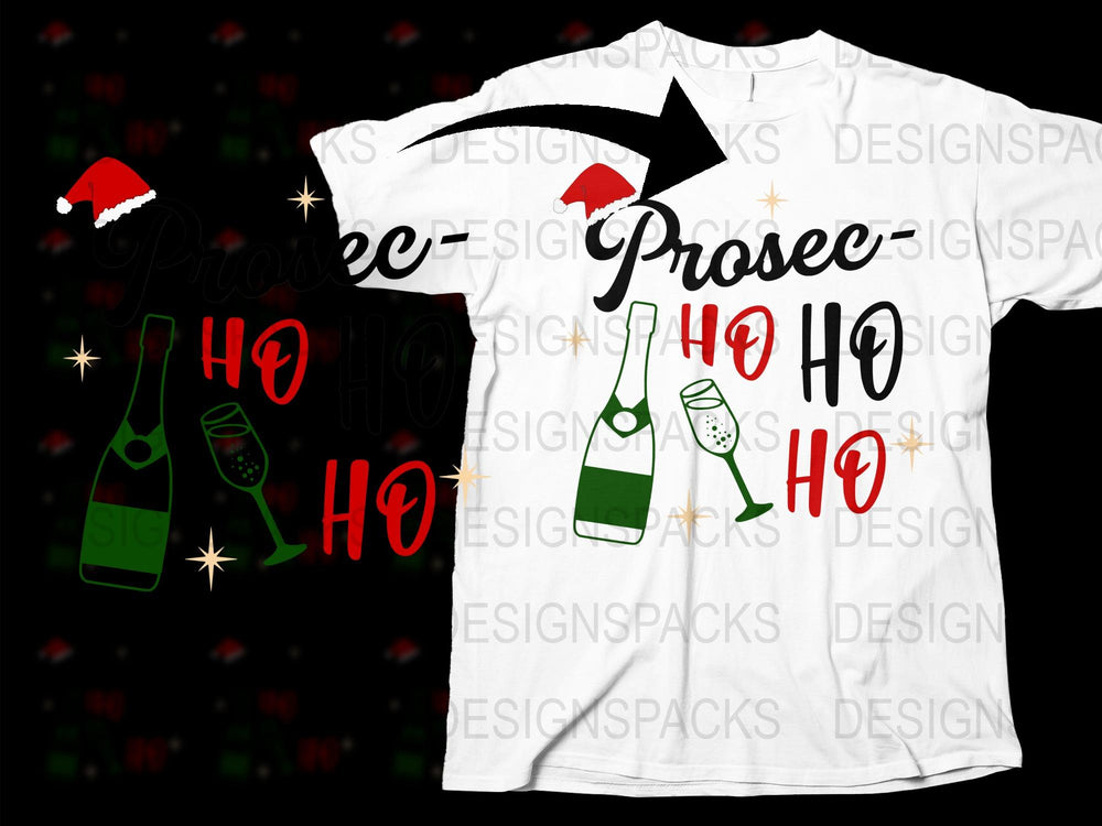 Prosecco HO HO HO Christmas T-Shirt, Funny Holiday Wine Tee, Festive Party Outfit, Unisex Shirt Gift, Sparkle Xmas Apparel
