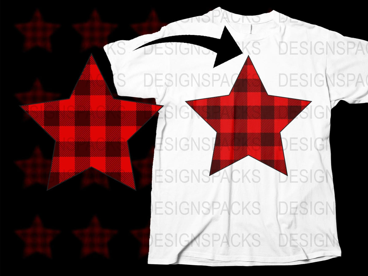 Red Buffalo Plaid Star T-Shirt, Unisex Graphic Tee, Casual Streetwear, Trendy Patterned Shirt, All Seasons Fashion Top, Gift Idea