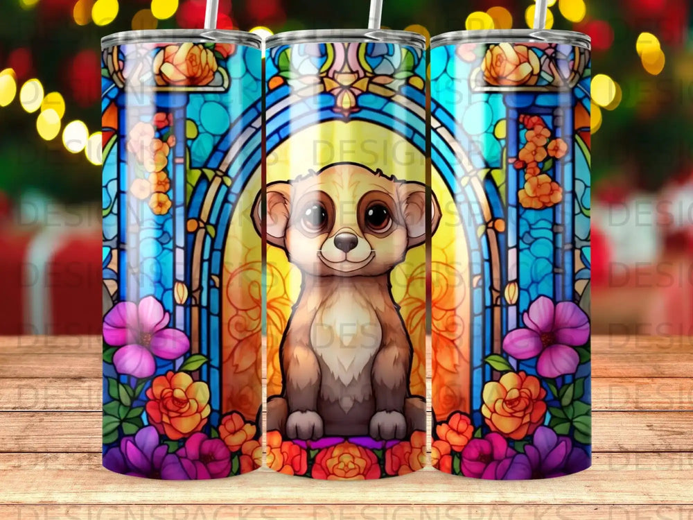 Dog with stained glass and floral border.