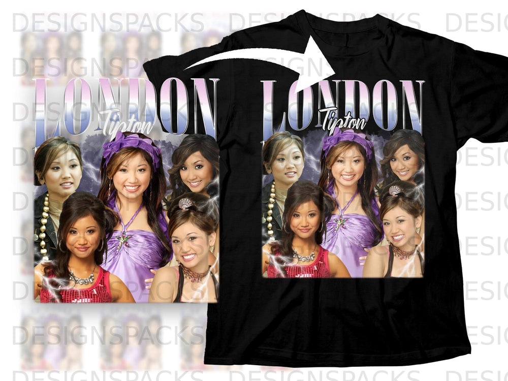 "London Tipton" text graphic with four young women against a lightning background.