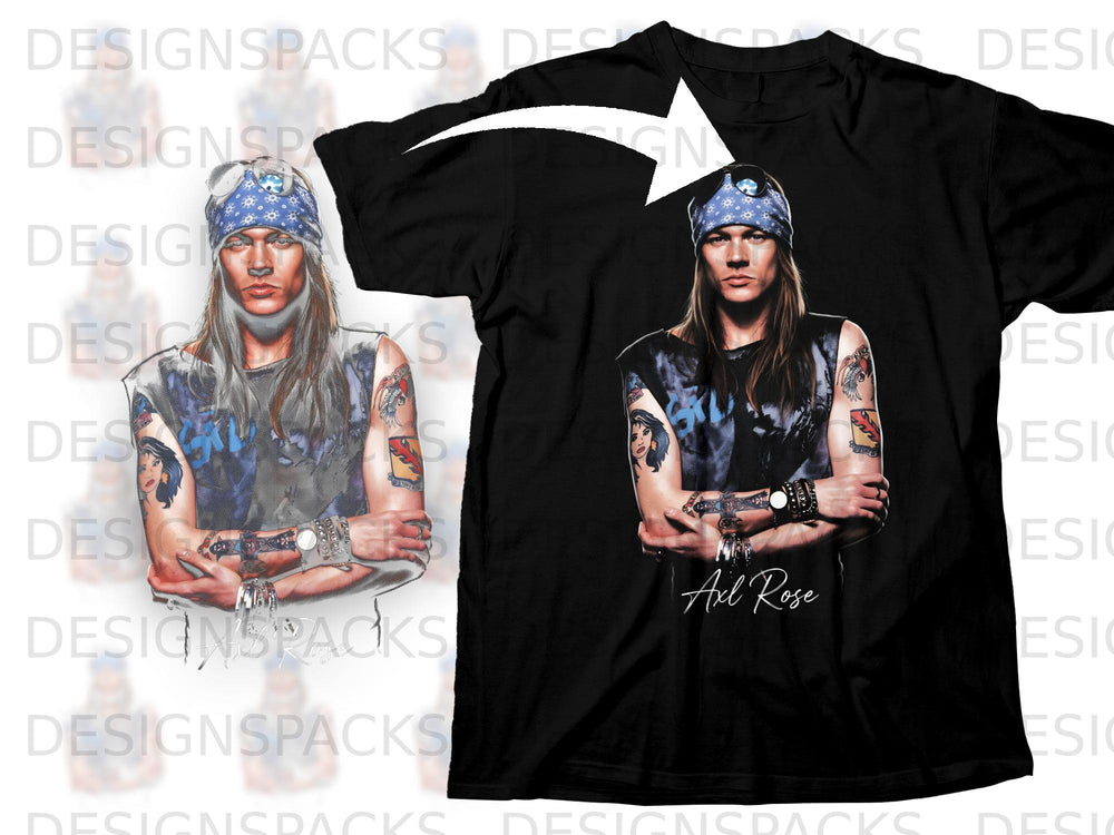 Black t-shirt with Axl Rose graphic and signature.