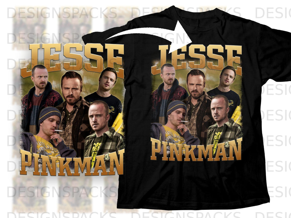 Black t-shirt with "JESSE PINKMAN" text and multiple images of the character.