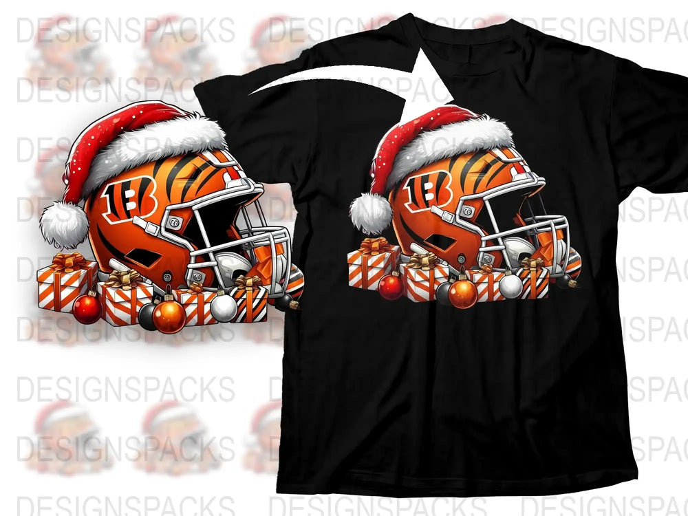 Festive Football T-Shirt, Cincinnati Team Helmet Graphic, Holiday Gifts, Sports Fan Apparel