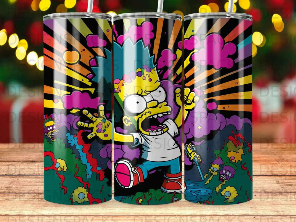 Bart Simpson character screaming with vibrant, chaotic background.