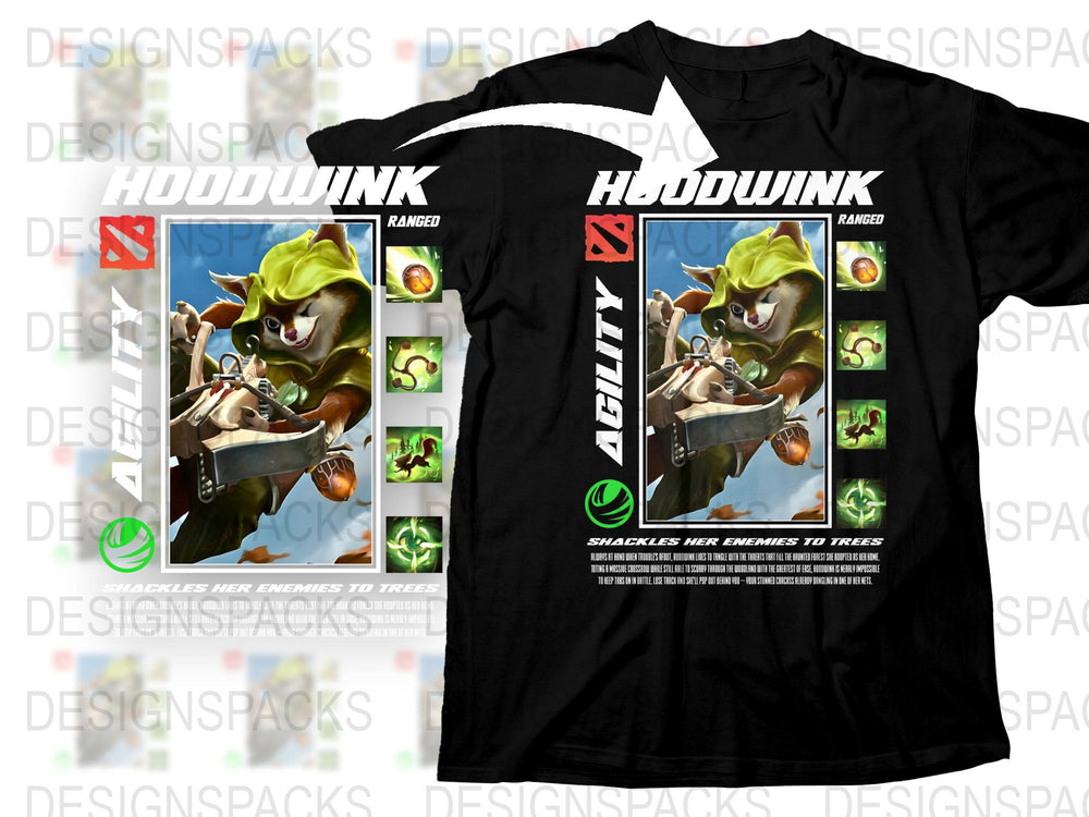 Hoodwink Dota 2 Character T-Shirt, Agility Hero Graphic Tee, Gaming Apparel, Unisex Black Cotton Shirt