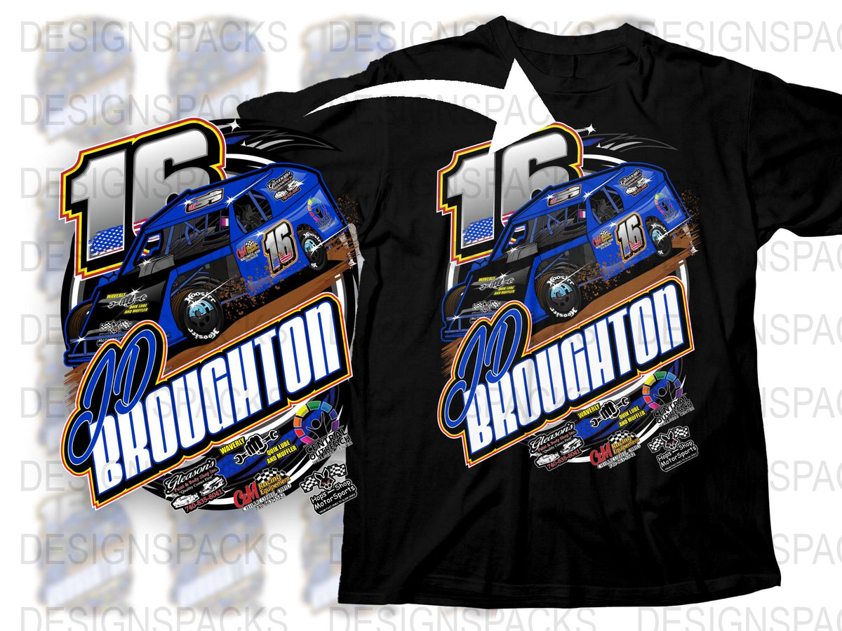 Custom Racing T-Shirt, Broughton Motorsports Graphic Tee, Black Race Car Shirt, Unique Gift for Racing Fans