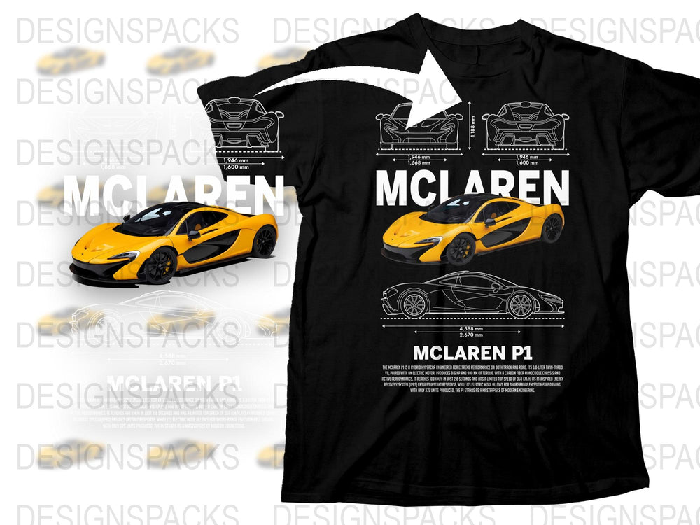McLaren P1 Sports Car Graphic T-Shirt, Racing Enthusiast Tee, Men's Black Cotton Shirt, Car Lover Gift Idea