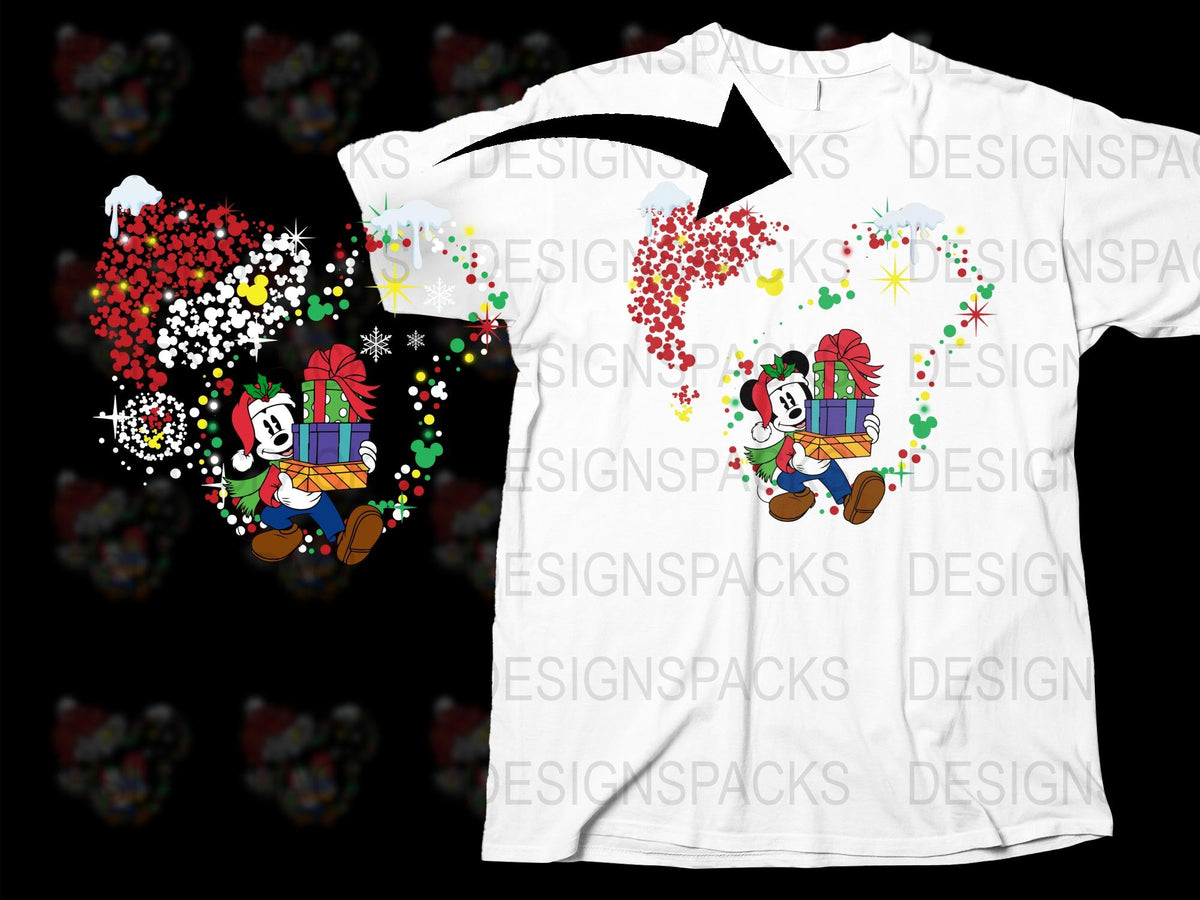 Disney Mickey Mouse Christmas T-Shirt, Festive Holiday Graphic Tee, Cartoon Character Apparel, Kids and Adults Sizes Available