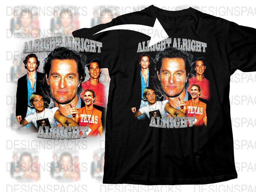 Alright Alright Alright T-Shirt, Matthew McConaughey Photo Collage, Texas Style, Movie Fan Unisex Tee