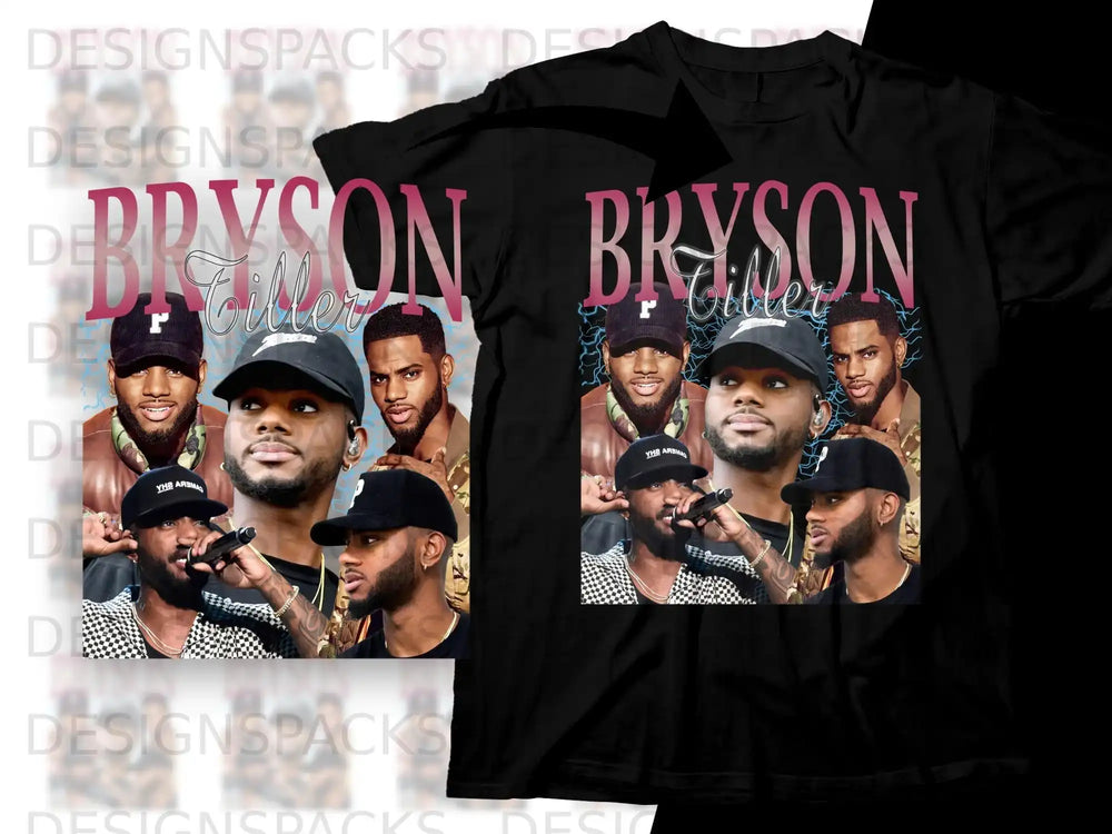 Bryson Tiller collage on black t-shirt with "Bryson Tiller" text.