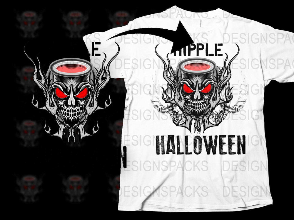 Halloween Skull T-Shirt, Men's Graphic Tee, Spooky Red Eyes, Goth Fashion, Cool Streetwear, Unique Skull Design Shirt