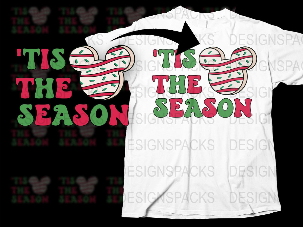 Christmas T-Shirt 'Tis The Season Festive Tee with Peppermint Candy Graphics, Holiday Apparel