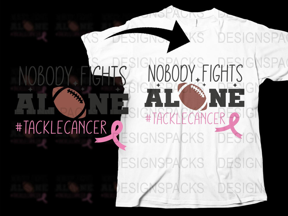 Breast Cancer Awareness T-Shirt, Nobody Fights Alone, Football Pink Ribbon, Support Cancer Advocacy, Unisex Tee Design