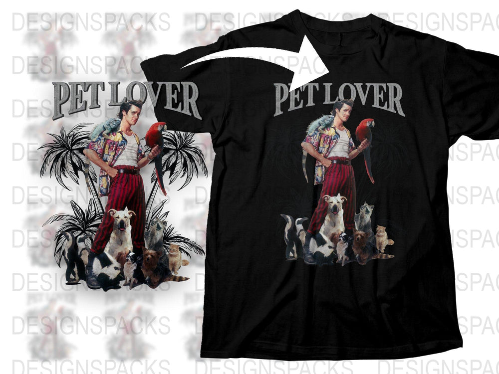 Pet Lover T-Shirt, Tropical Woman with Dogs Graphic Tee, Animal Friends Shirt, Unique Dog Lover Gift