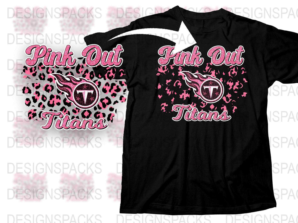 Pink Out Titans T-Shirt, Black Graphic Tee, Pink Leopard Print, Sports Fan Apparel
