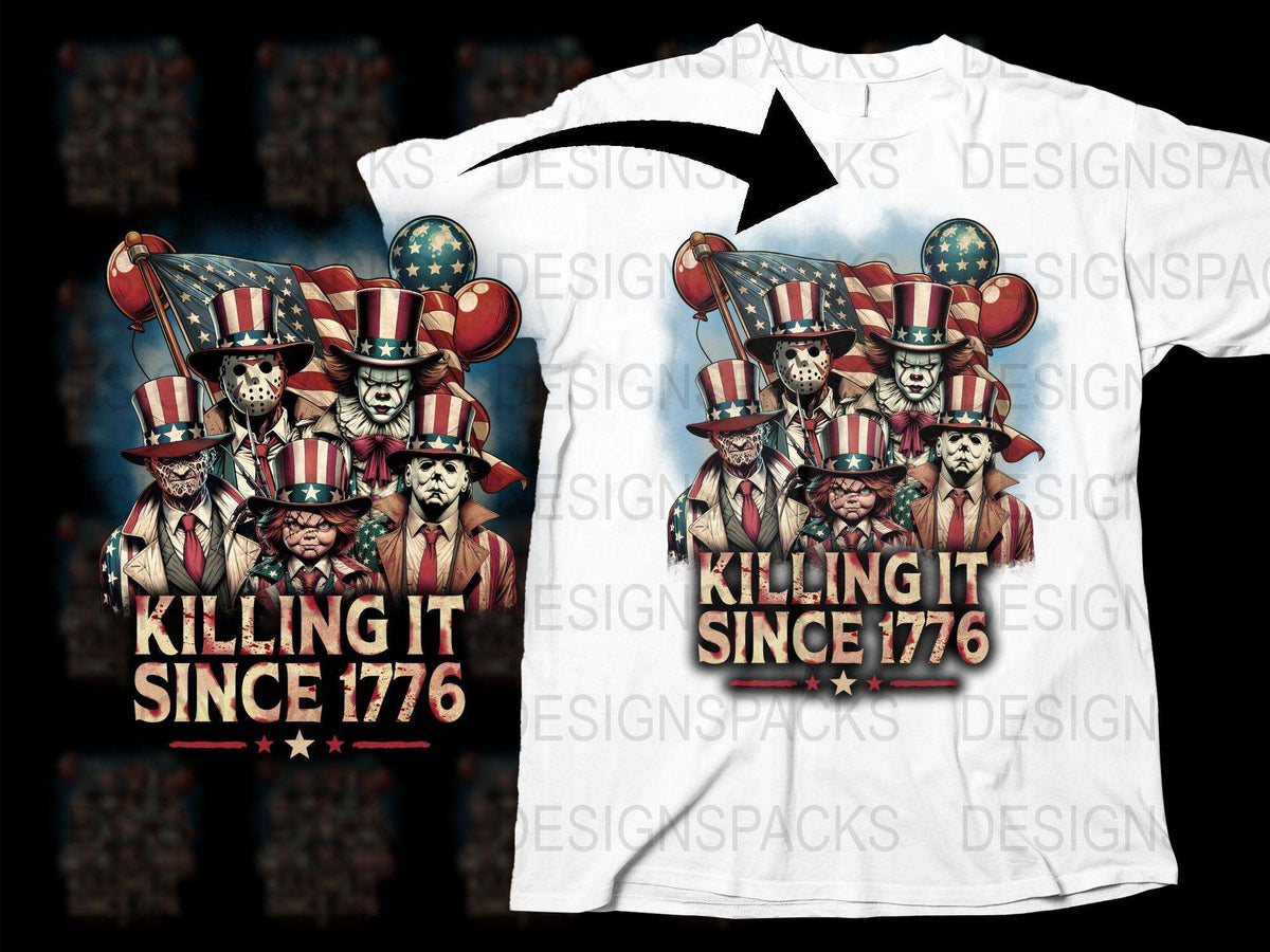 Patriotic Skull T-Shirt, Killing It Since 1776, American Flag, Independence Day Apparel, Unique USA Design Tee