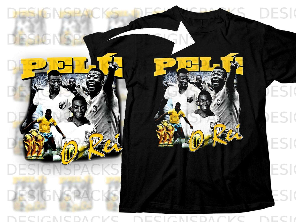 T-shirt with a graphic of Pelé, a golden trophy, and text "O Rei".