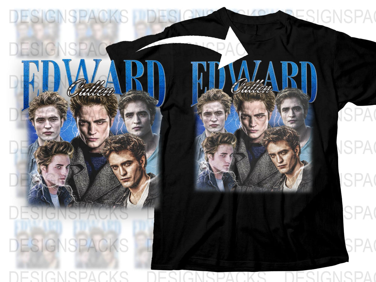 Fan Art Graphic Tee, Movie Inspired T-Shirt, Edward Character Collage, Unisex Cotton Shirt