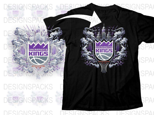 Sacramento Kings Basketball T-Shirt, NBA Fan Apparel, Unisex Black Sports Tee, Vibrant Team Logo Design