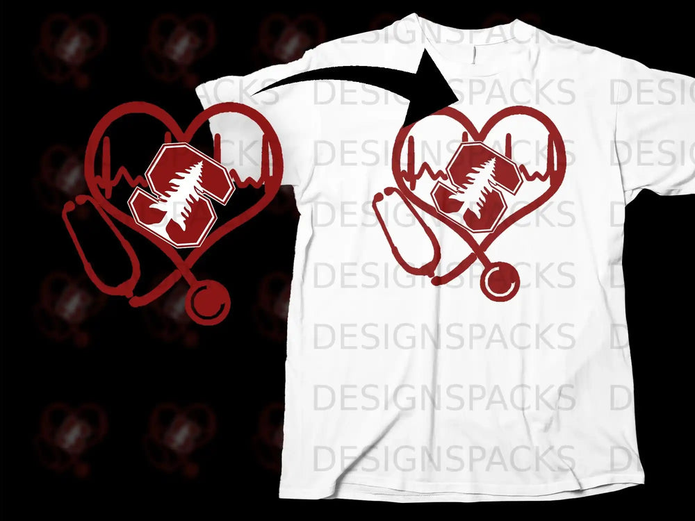 Heartbeat Design with Stethoscope Nurse Shirt