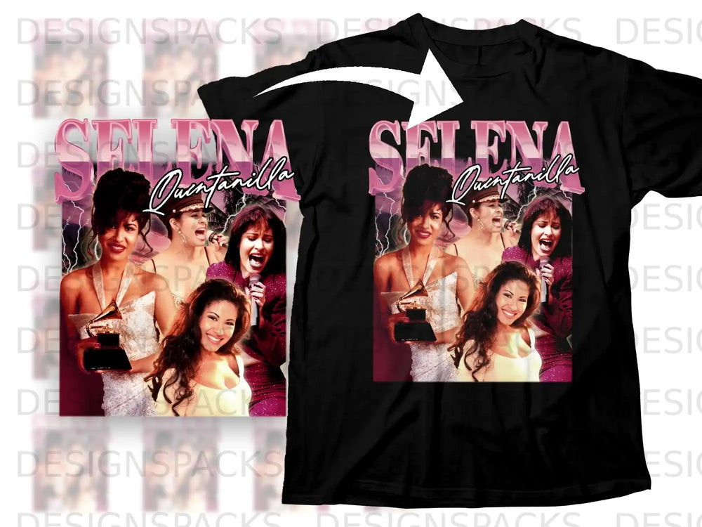 Selena Quintanilla graphic on a black t-shirt.