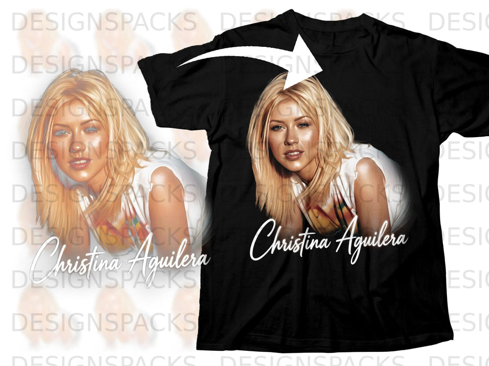 Black t-shirt with Christina Aguilera portrait and signature graphic.