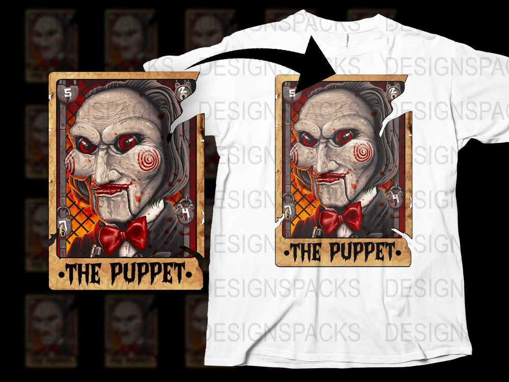 Horror Puppet Graphic T-Shirt, Scary Clown Design, Halloween Costume Tee, Unique Horror Movie Fan Apparel
