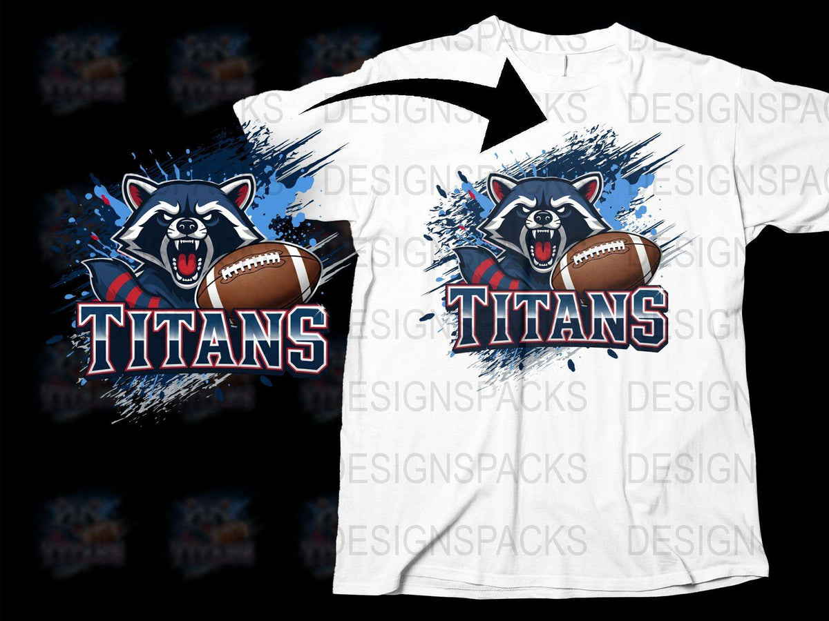Titans Football Mascot Graphic T-Shirt, Blue and White Sports Team Tee, Unisex Casual Shirt
