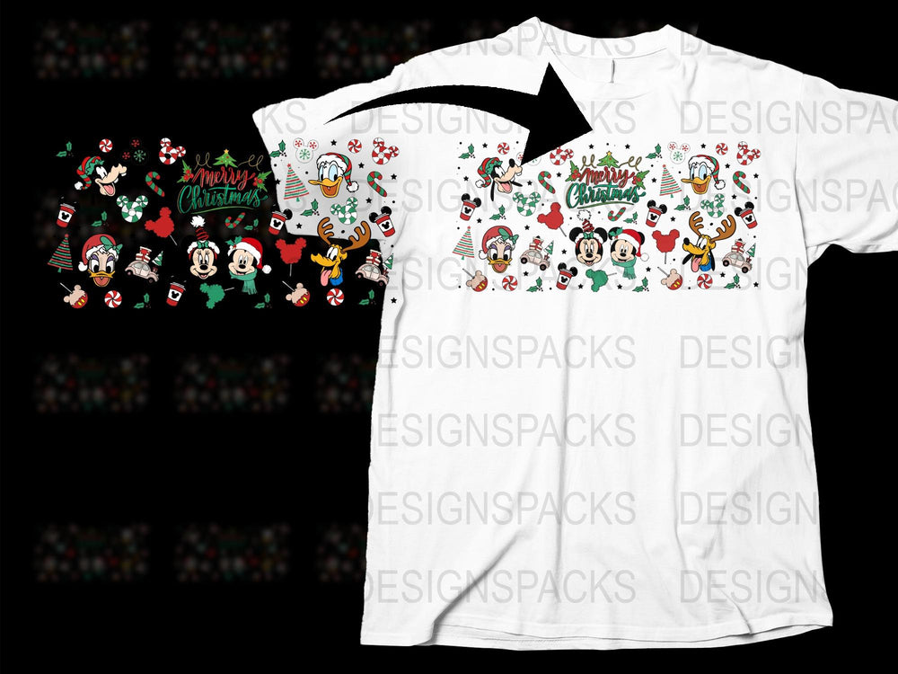 Festive Christmas T-Shirt with Cute Cartoon Characters, Holiday Apparel for Family