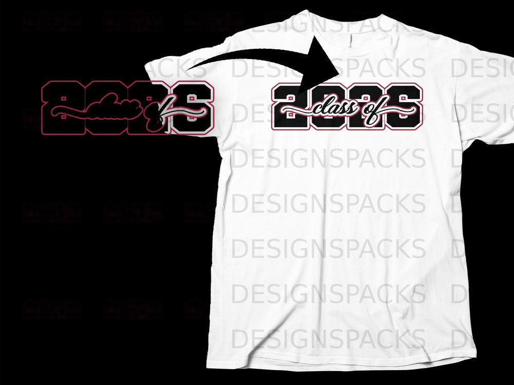 White t-shirt with "Class of 2025" graphic and a cloud.