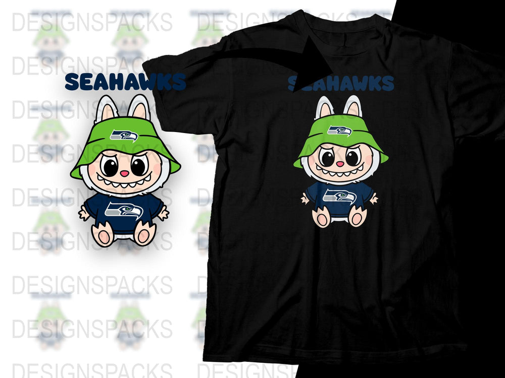 Cute Seahawks Inspired Cartoon Character T-Shirt, Unisex Graphic Tee, Football Fan Apparel
