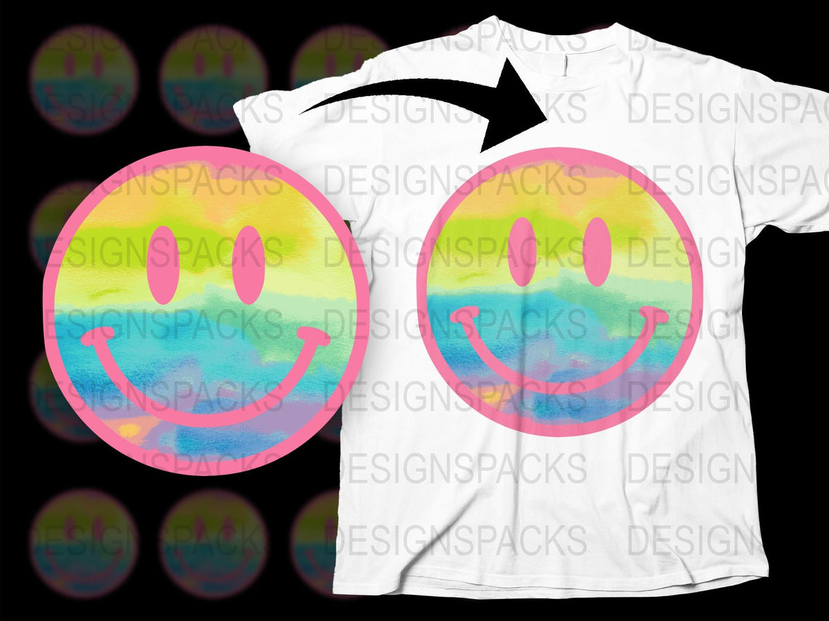 Colorful Tie Dye Smiley Face T-Shirt, Unisex Cotton Tee, Rainbow Happy Face Shirt, Summer Festival Fashion, Casual Streetwear Top