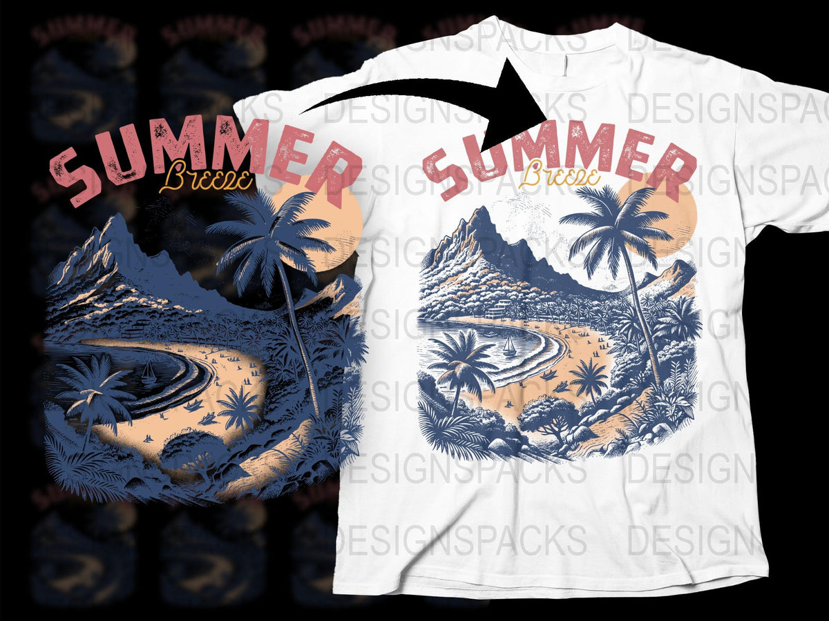 Summer Breeze T-Shirt Tropical Beach Graphic Vintage Style Unisex Fashion Top Casual Wear