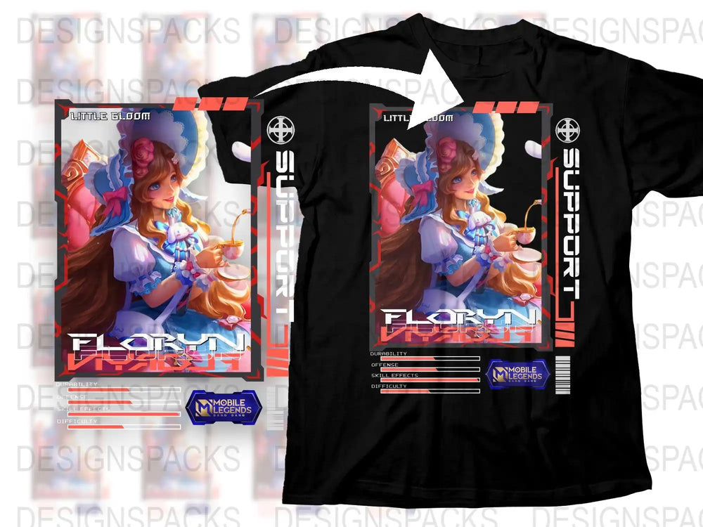 Mobile Legends Florin T-Shirt, Anime Gamer Shirt, Cyberpunk Style Tee, Unisex Graphic Black T-Shirt