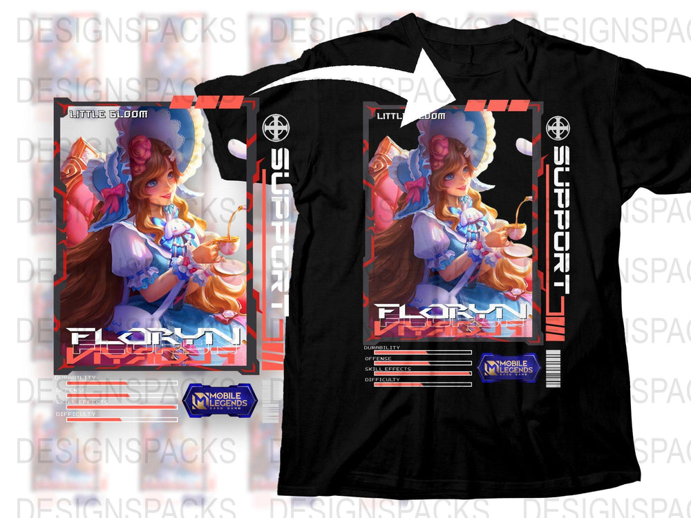 Mobile Legends Florin T-Shirt, Anime Gamer Shirt, Cyberpunk Style Tee, Unisex Graphic Black T-Shirt