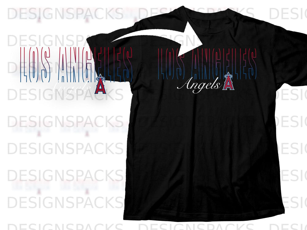 Black t-shirt with "Los Angeles Angels" text and team logo.