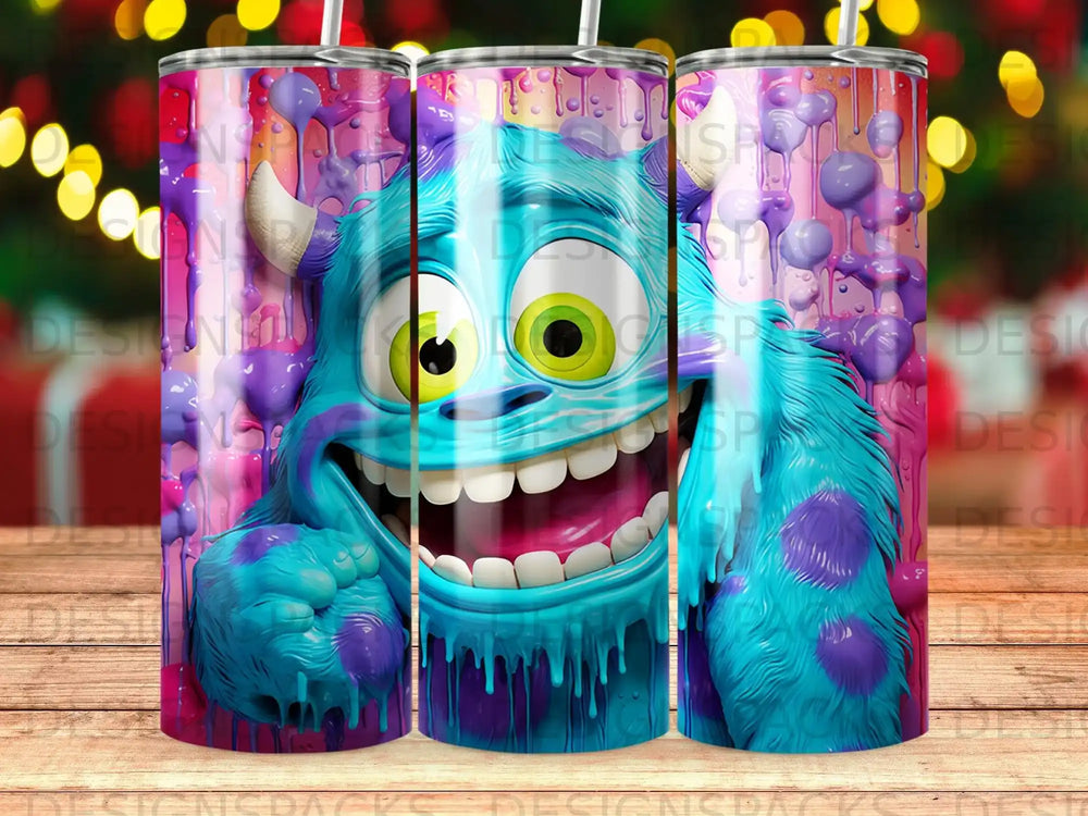 Sulley from Monsters, Inc. with dripping purple paint and lights in the background.