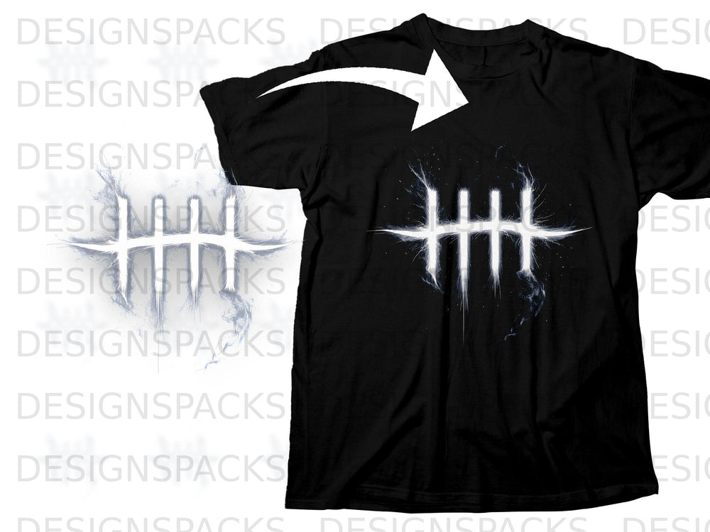 Black t-shirt with a white graphic of three parallel lines with glowing edges.