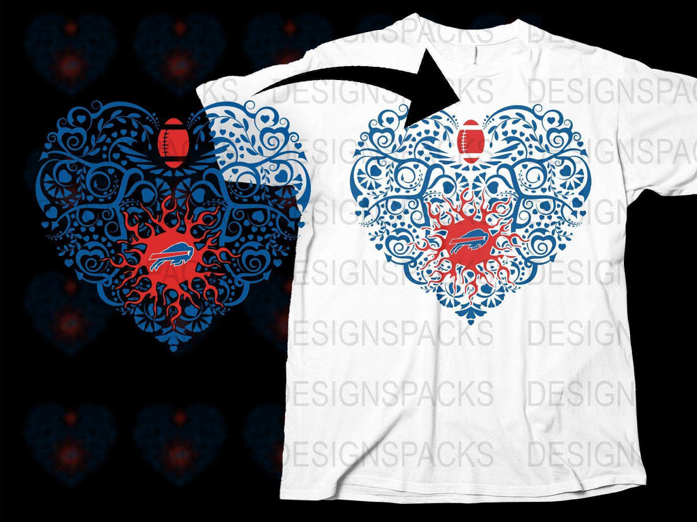 Intricate Heart Design T-Shirt, Floral Lace Pattern, Red and Blue Colors, Stylish Unisex Fashion Shirt