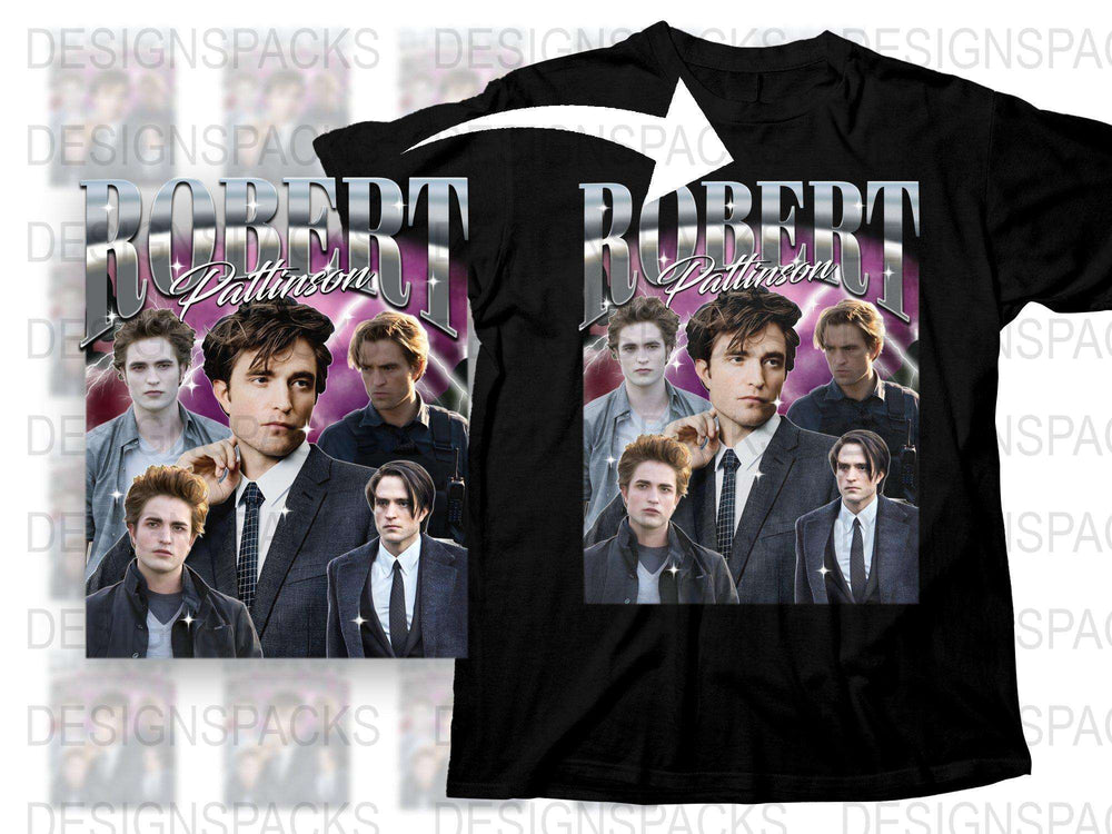 Robert Pattinson Fan T-Shirt, Twilight Movie Actor Collage, Black Graphic Tee, Celebrity Fashion, Gift Idea