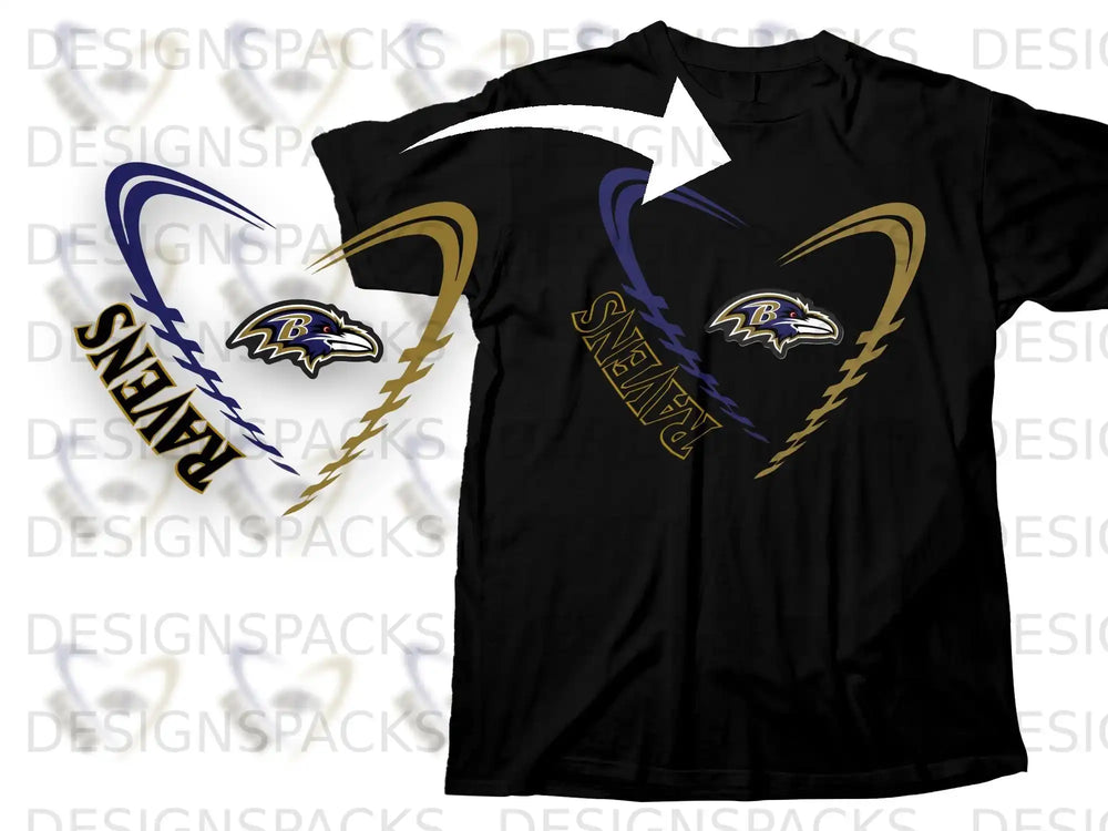 Baltimore Ravens Heart Design Black T-shirt