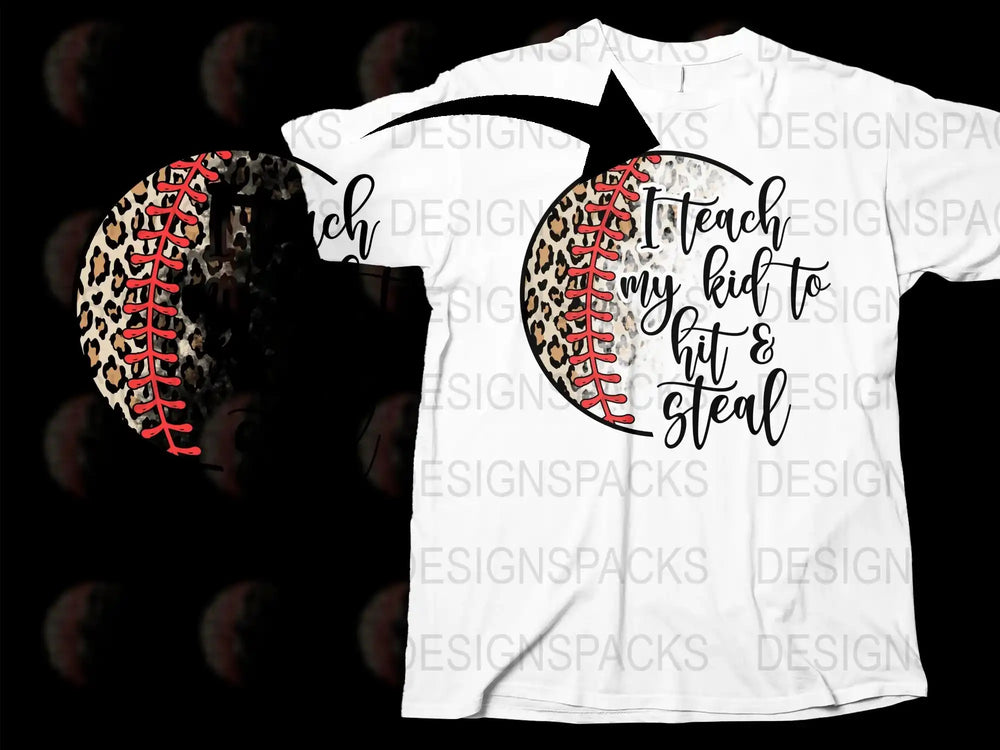 Baseball Mom T-Shirt I Teach My Kids to Hit and Steal Leopard Print Graphic Tee