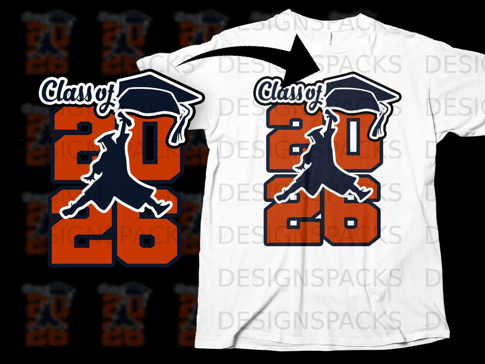 Class of 2026 graduation graphic with silhouette of graduate in cap and gown.