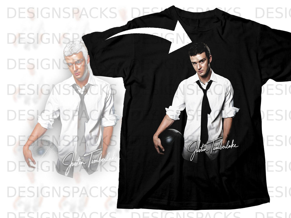 Black t-shirt with Justin Timberlake graphic and signature.
