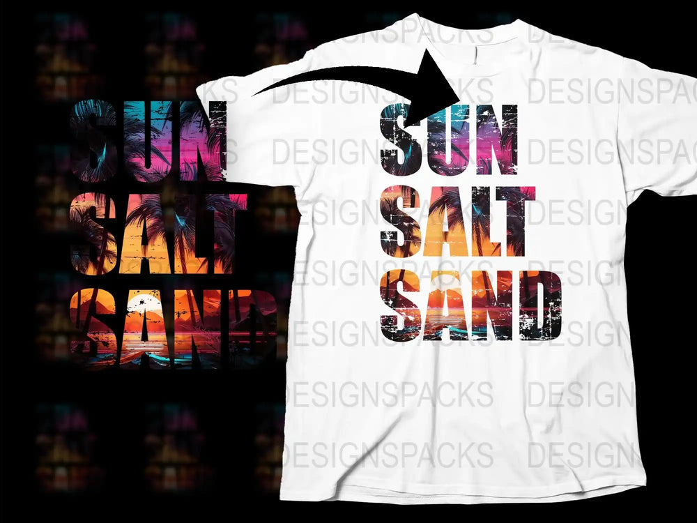 Summer Beach T-Shirt, Colorful Sun Salt Sand Graphic Tee, Unisex Fashion Top