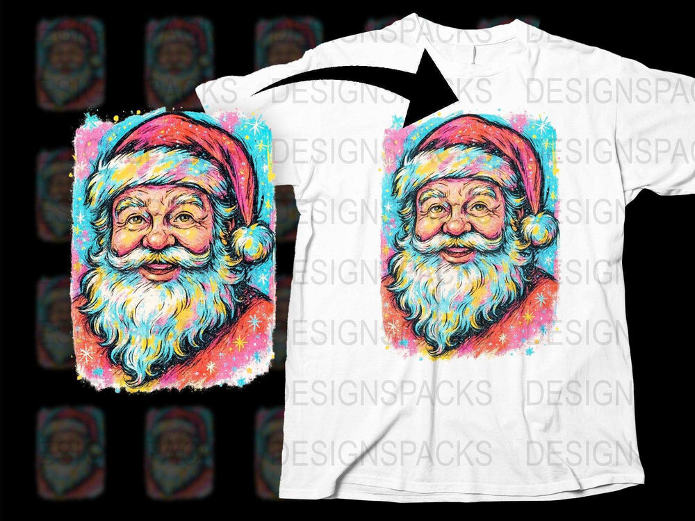 Colorful Santa Claus Graphic T-Shirt, Festive Holiday Tee, Unique Christmas Gift Idea, Unisex Adult Clothing