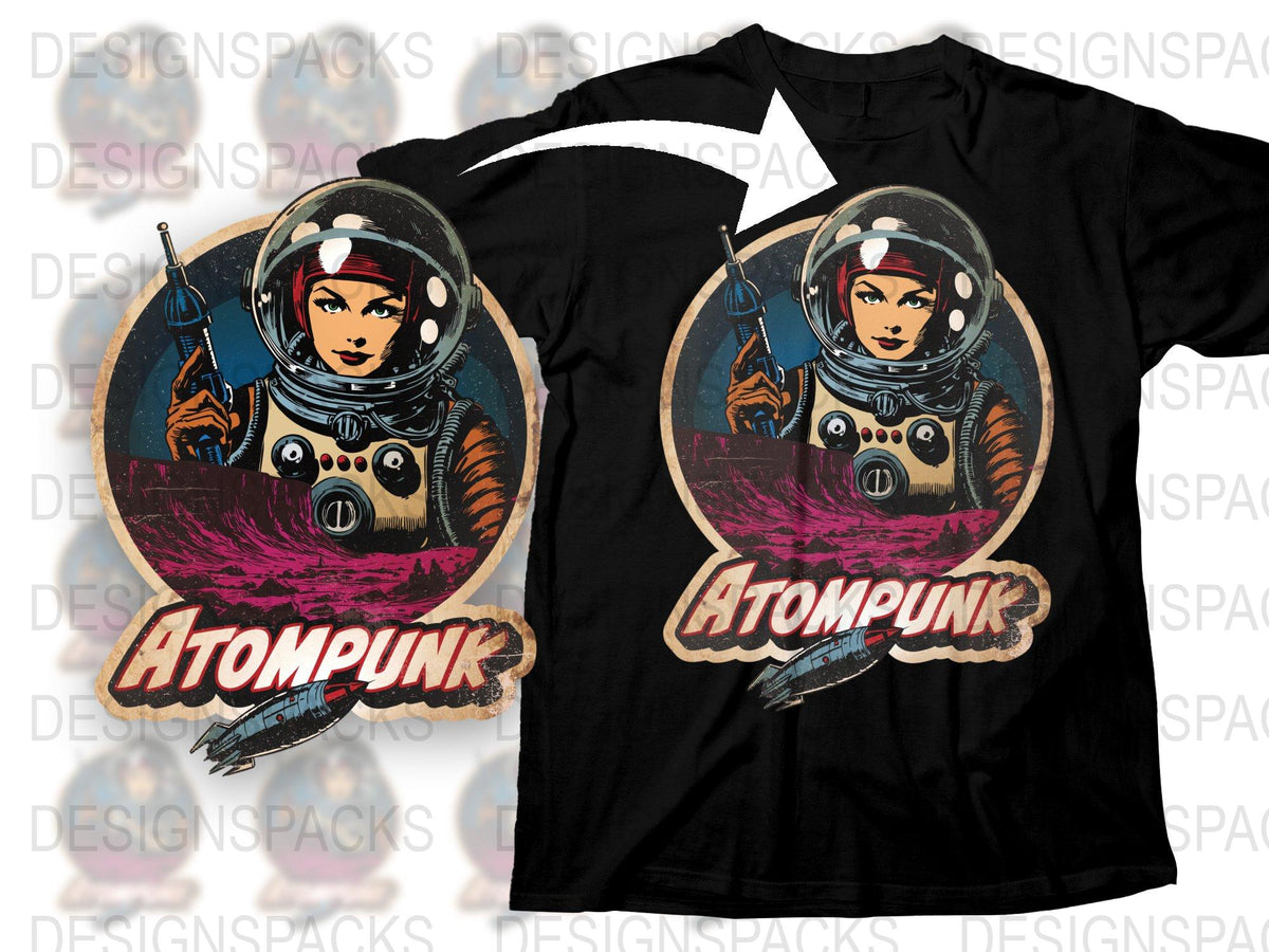 AtomPunk Astronaut T-Shirt, Vintage Sci-Fi Space Explorer Tee, Retro Futuristic Clothing, Unisex Graphic Shirt